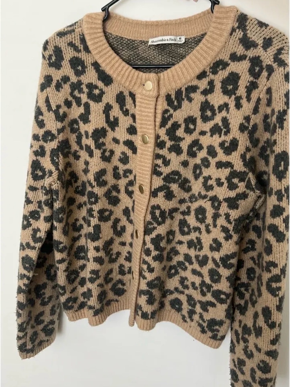 Abercrombie & Fitch Tan and Black Leopard Print Button Cardigan